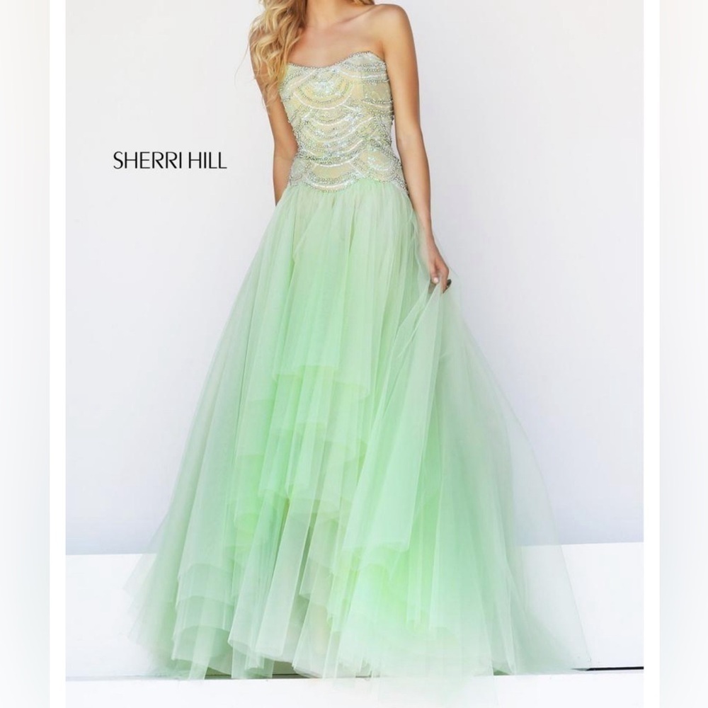 Sherri Hill Bejeweled Strapless Layered Princess Gown Dress